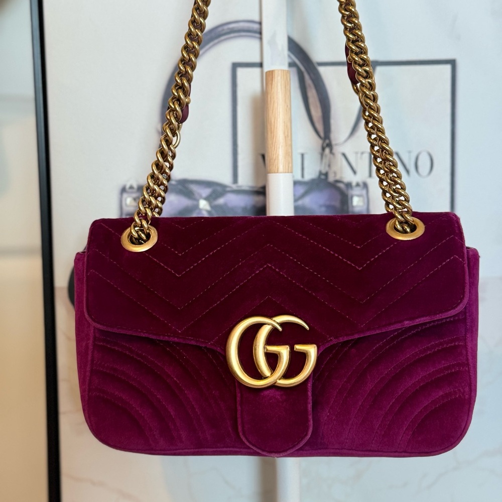 Gucci Purple Velvet GG Marmont Chain Crossbody Bag - Picture 12 of 12
